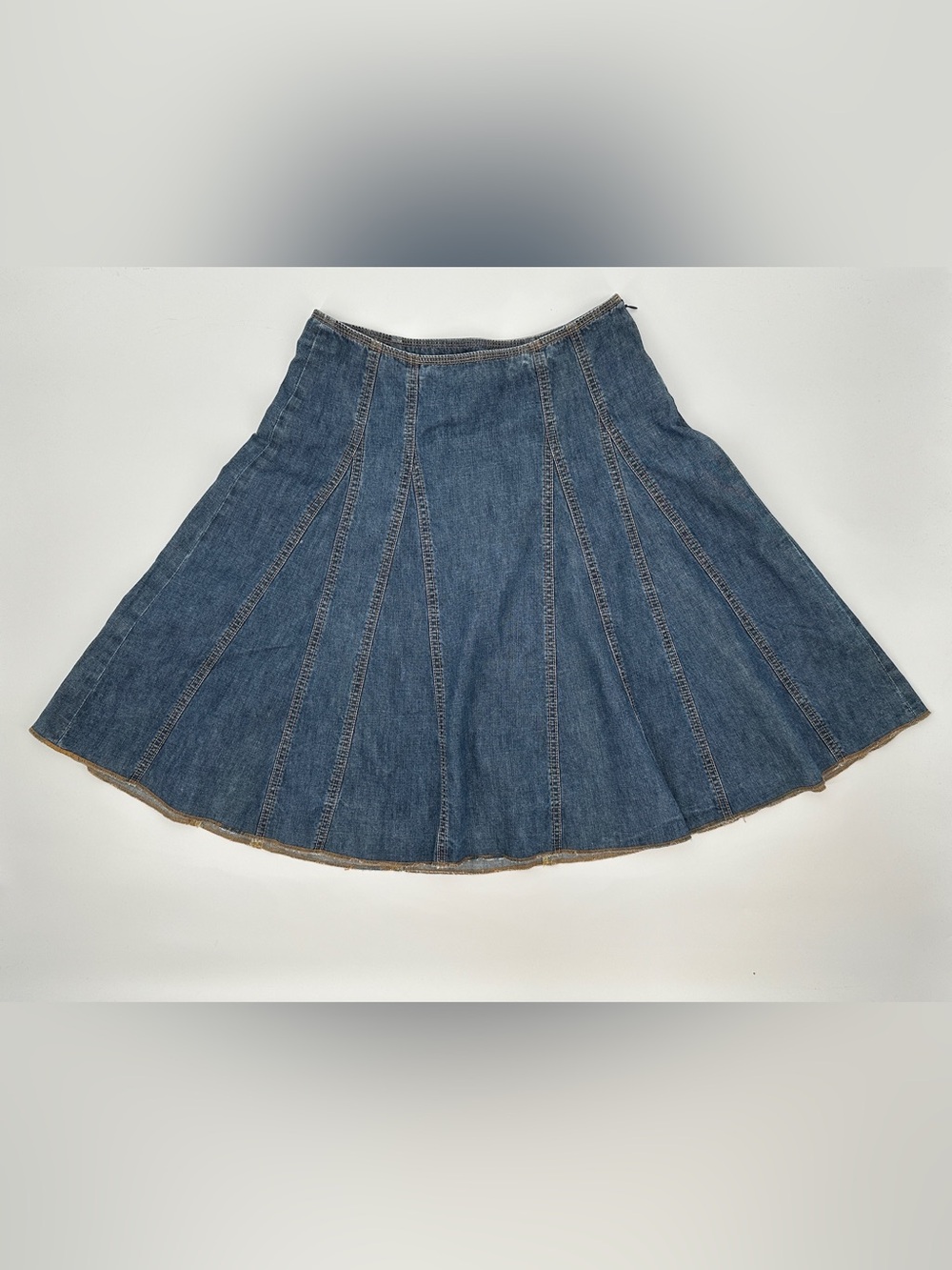 Gap Denim A-Line Midi Skirt Paneled Raw Edge Hem 100% Cotton Size 4 Y2K - Picture 6 of 10